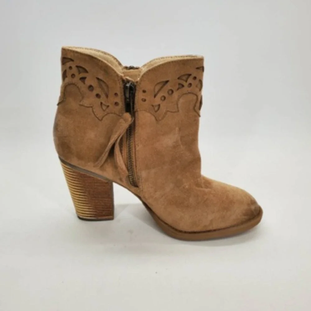 Not Rated Womens Ankle Boots Booties Brown Stacked Heels Side Zip Cutout 6.5
